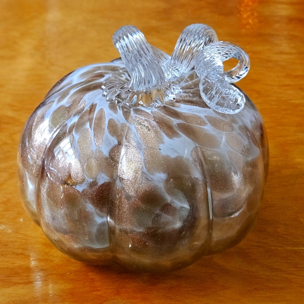 Handcrafted Glass Pumpkin - White & Gold